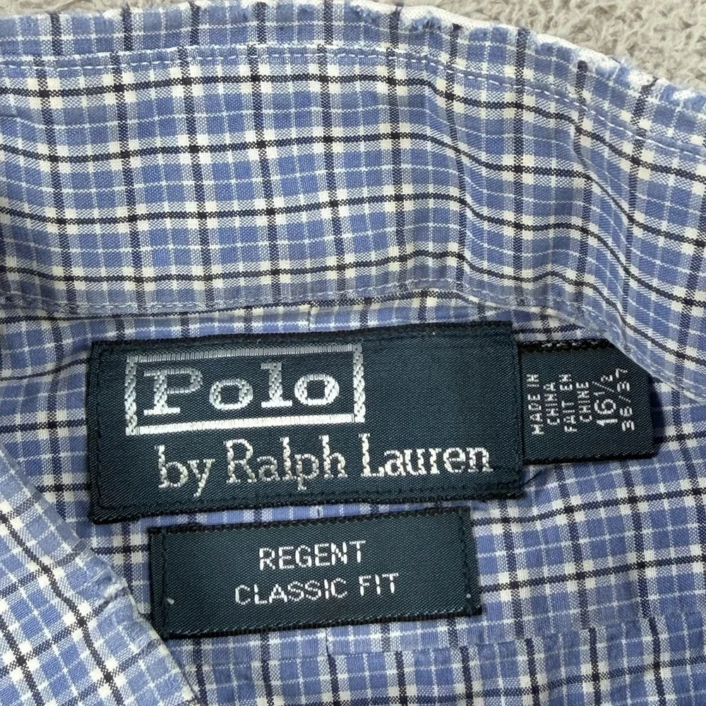 Polo Ralph Lauren Shirt Mens Large 16.5 Blue Check Regent Classic Fit 36/37